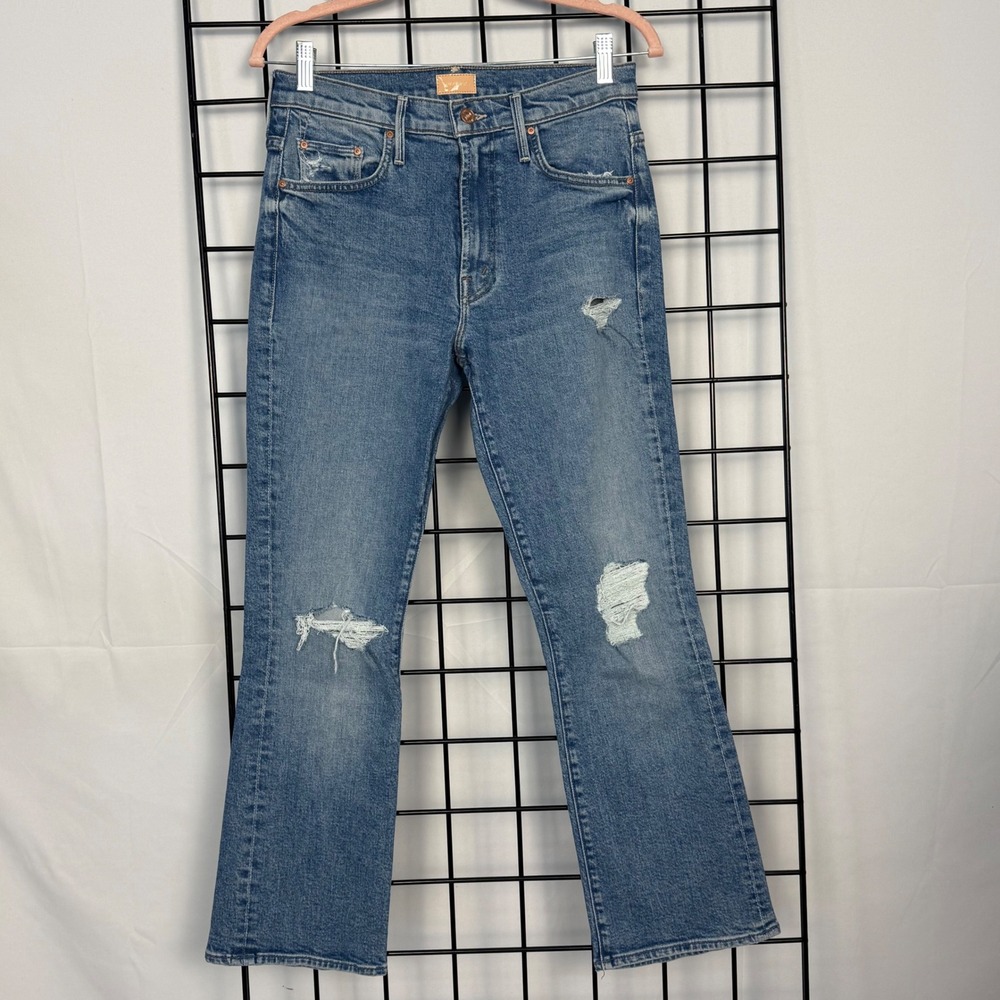 Mother The Insider Ankle Jeans Women 28 Blue Distressed High Rise Bloom and Doom